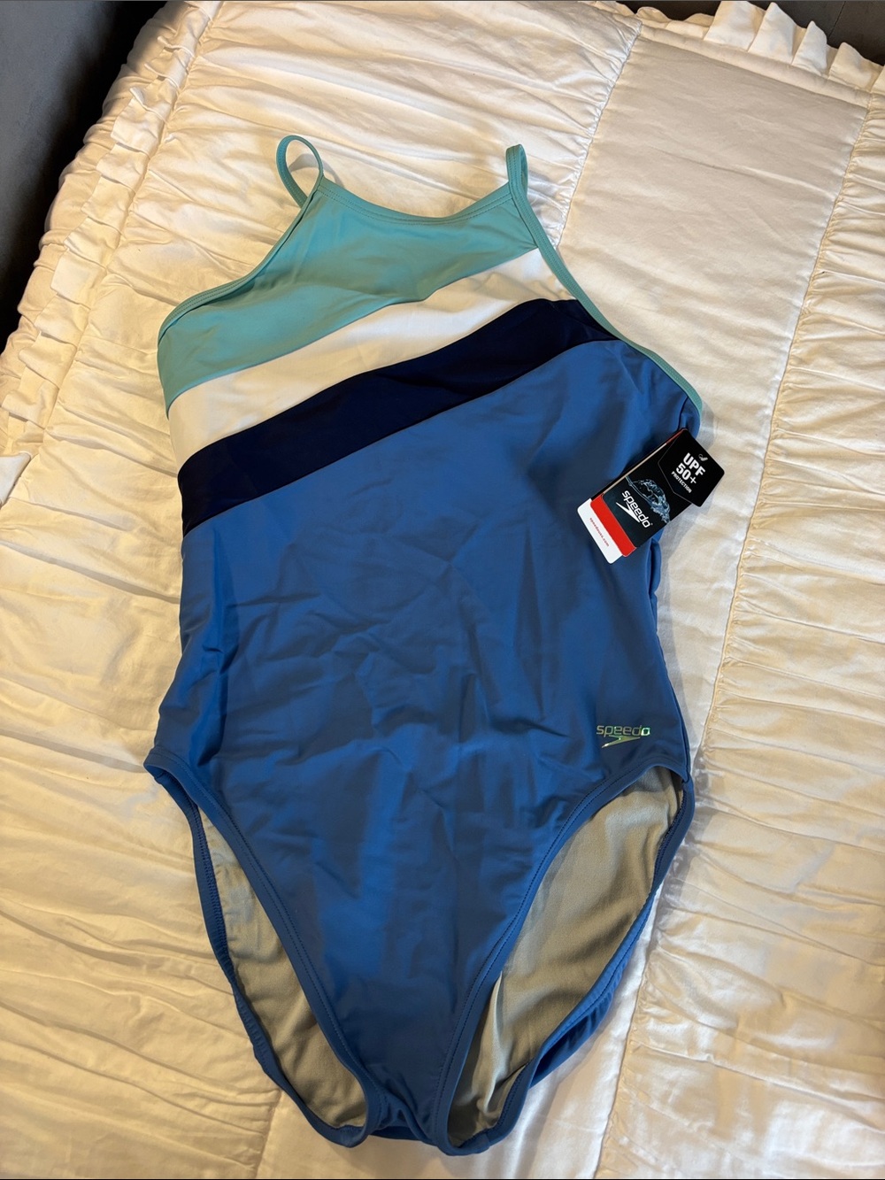 Speedo Bright Cobalt One-Piece Swimsuit with Mint Trim